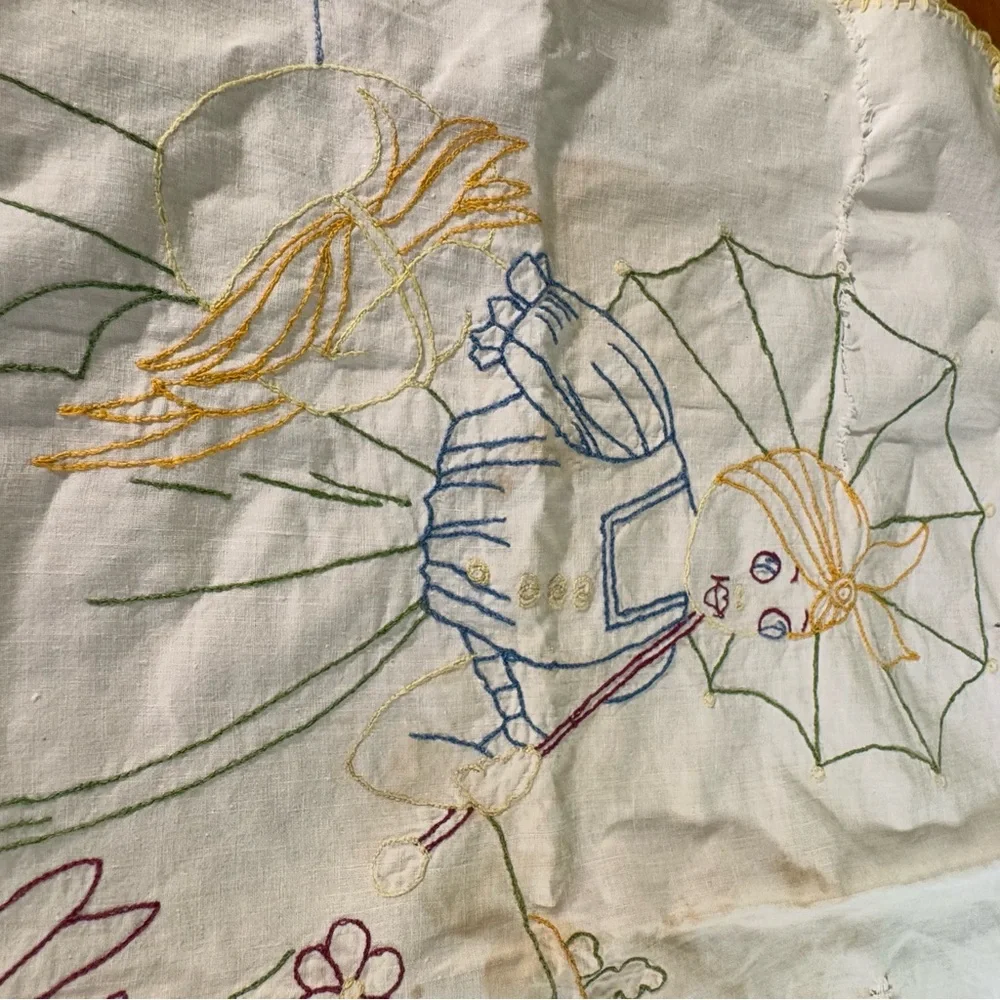 Yellow and Blue Tapestry with Tree Motif and Floral Elements